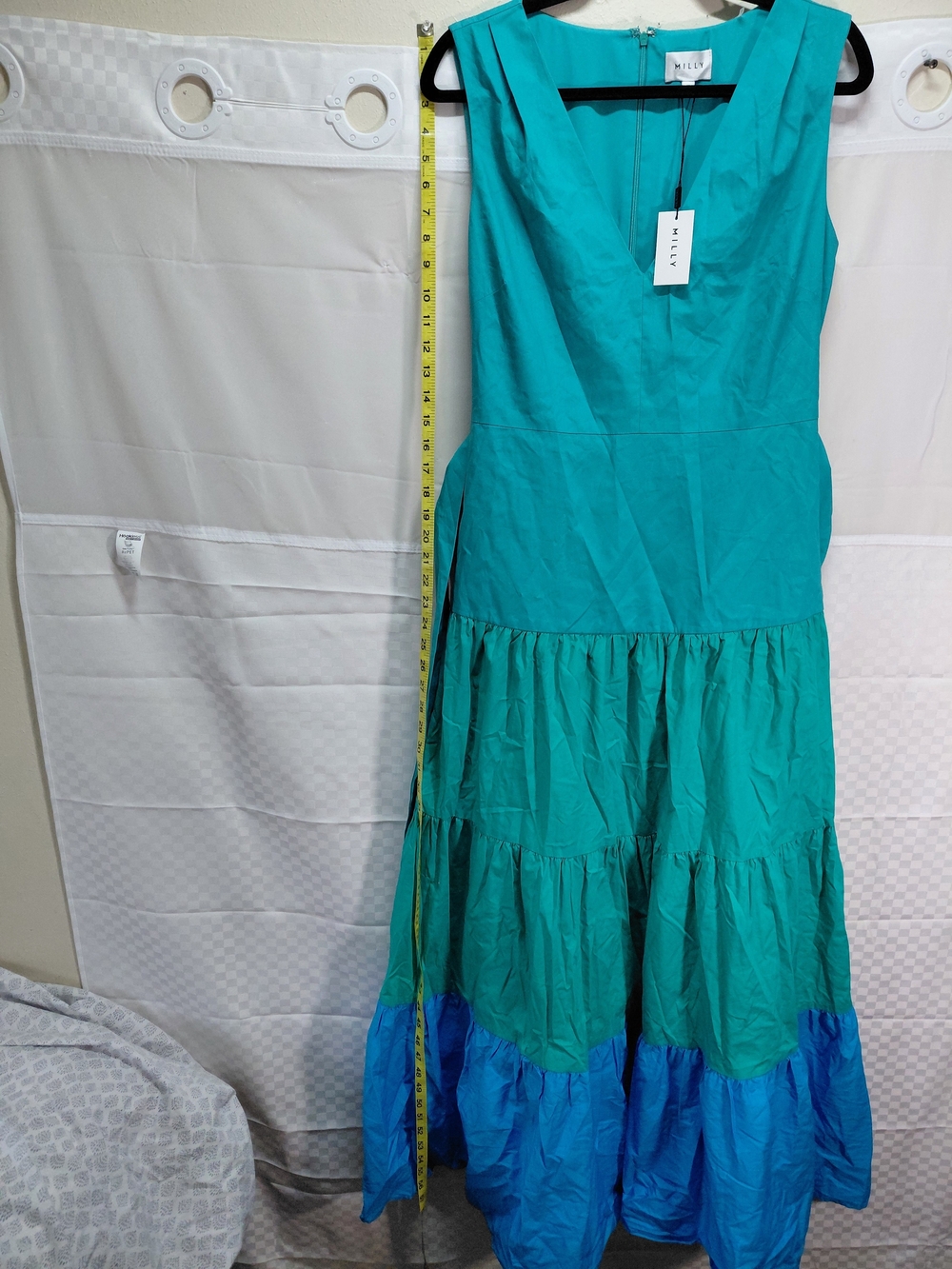 Milly Teal and Royal Blue Tiered V-Neck Dress #(C24)